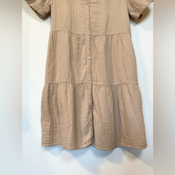 Dylan Khaki Cotton Button-Up Casual Summer Short Sleeve Parker Dress- Size Small - Picture 2 of 5